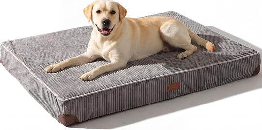 FUKUMARU X-Large Dog Bed, Thickened Waterproof Dog Mat with Washable Cover | 4" Extra Thick Egg Crate Foam Pet Mat, Corduroy Orthopedic Dog Bed for Crate, Flat Dog Pad with Anti-Slip Bottom by FUKUMARU