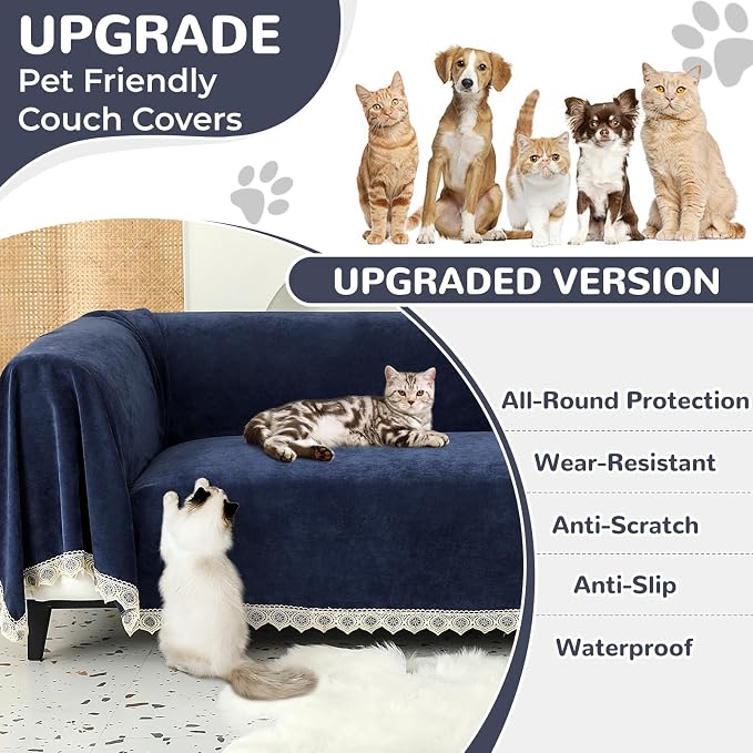 Waterproof Non-Slip Couch Cover for Pets, Navy Blue 71" x 134" | Dogs Sofa Cover, Washable, Pet Friendly, Anti Cat Scratch, Furniture Protector, for 3 Cushion Couch Sectional L Shaped Sofa - Image 2