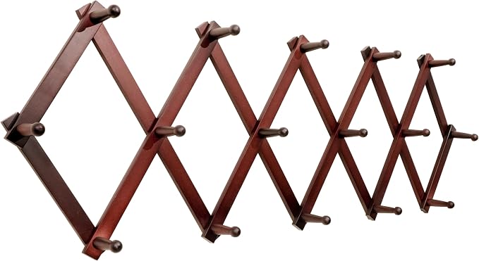 SKOLOO Accordion Wall Hanger with 16 Hooks, Modern Expandable Coat Rack Hat Rack for Wall, Solid Wooden, Cherry Red by SKOLOO