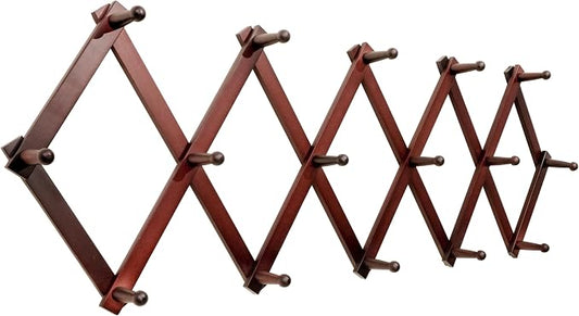 SKOLOO Accordion Wall Hanger with 16 Hooks, Modern Expandable Coat Rack Hat Rack for Wall, Solid Wooden, Cherry Red by SKOLOO