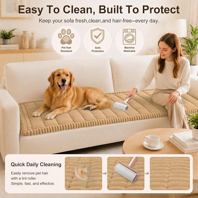 decorUhome Couch Cover for Dogs, Non Slip Fuzzy Thick Pet Sofa Protector | Pet Friendly, Soft Plush Fabric, Couch Covers for Sofa, Machine Washable, Fits 2-Cushion Sofa/Loveseat, Camel, 27.6" x 59" - Image 4