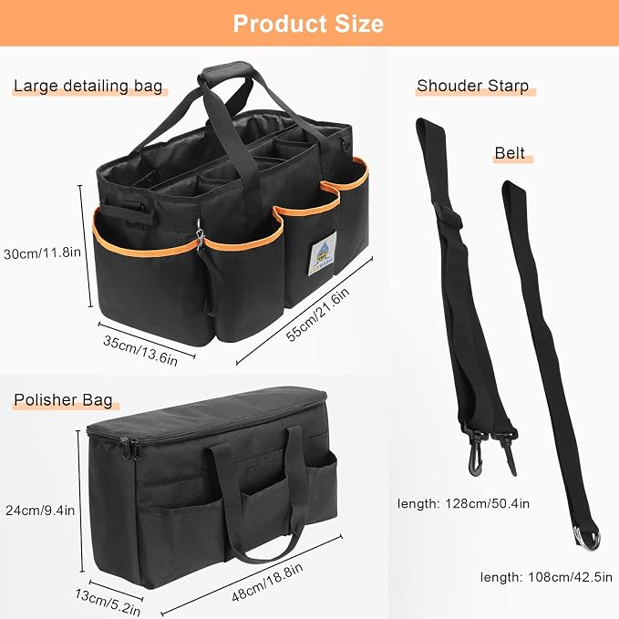 WDG 2PCS Detailing Bag Cleaning Caddy Organizer with Handle & Polisher Tote Large Car Care Storage/Carry Bag for Car Cleaning Supplies & Housekeeper Cleaner-Large - Image 7