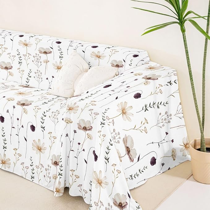 Erosebridal Watercolor Floral Couch Cover Brown Beige Flower Sofa Cover Modern Minimalist White Couch Protector 91" X 118" Rustic Farmhouse Washable Non Slip Sofa Protector for Couches and Sofas - Image 5
