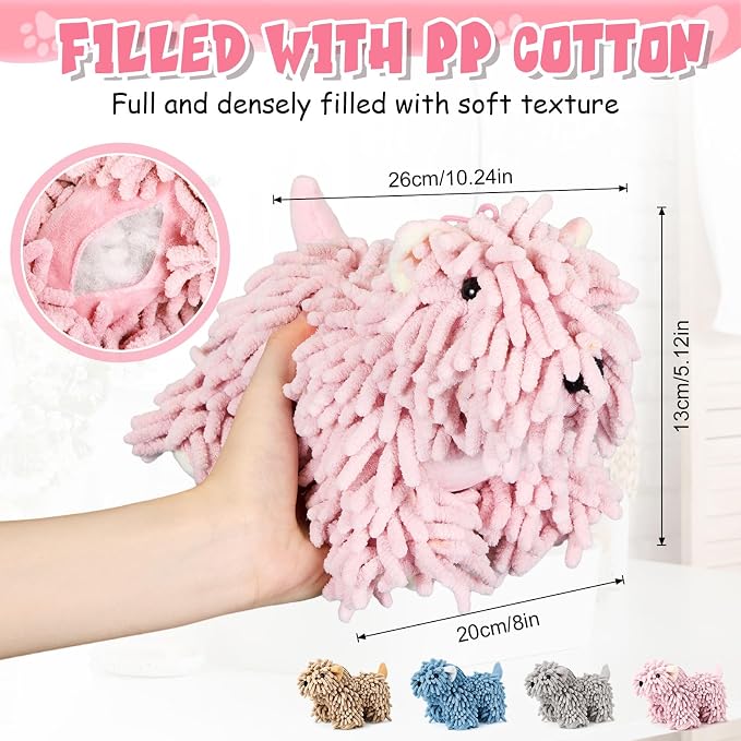 Tegeme 4 Pcs Chenille Dog Hand Towel Fuzzy Towel Absorbent Microfiber Soft for Bathroom Kitchen Washstand (Gray Brown Pink Blue,Standing Dog) - Image 3