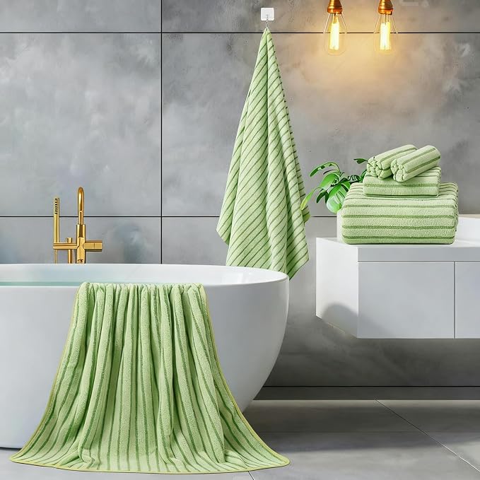 Mistyrose Bath Towels,4 Pack 35"x70" Large Bath Towels Microfiber Absorbent XL Bath Sheets Super Soft Towels for Bathroom Quick Dry Oversized Shower Towels for Family Hotel Spa Gym(Fruit Green - Image 2