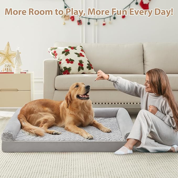 BFPETHOME Orthopedic Washable XXL Dog Bed for Senior Dog Cozy Sleep | Extra Large Waterproof Big Soft Pet Couch Bed for Dogs Relax with Removable Cover Supportive Foam Light Grey 54x36 Inch - Image 5