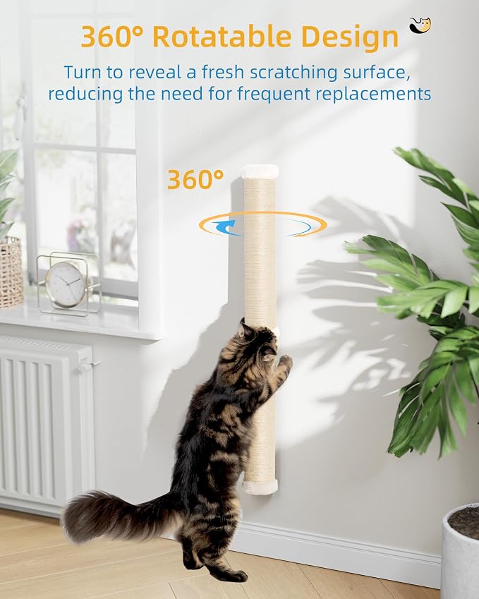 Aechonow 34" Cat Scratching Post, Sisal Wall Mounted Cat Scratcher for Cats | Cat Wall Climber, Cat Wall Scratcher, Cat Wall Furniture for Indoor Cats, Natural Sisal, Tall & Sturdy, Rabbit Velvet - Image 8