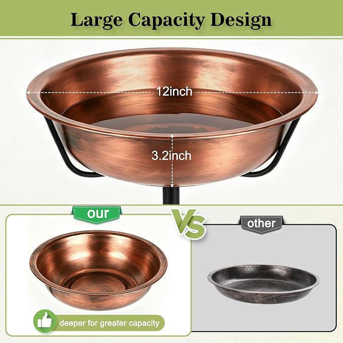 Gtongoko 3.2 Inch Deep Metal Bird Bath for Outside Heavy Duty, 35 Inch Height Bird Feeder Birdbaths for Outdoors, Garden Bird Bath Bowl with 5-prongs Base - Image 4