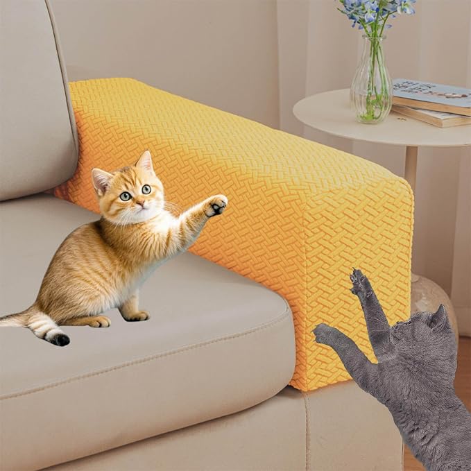 Couch Arm Covers Set of 2, Stretchable Sofa Armrest Protectors, Breathable Polyester Armchair Covers with Non-Slip Grip Design Furniture Protector (Yellow, Large (Set of 2)) by Unknown