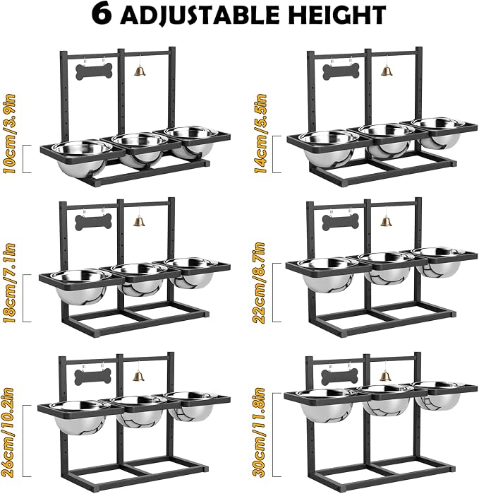 SHAINFUN Elevated Dog Bowls Stand for Medium/Large Dogs with Mat, 6 Height Adjustable Raised Dog Bowl, Three 58oz Food Water Bowls - Image 4