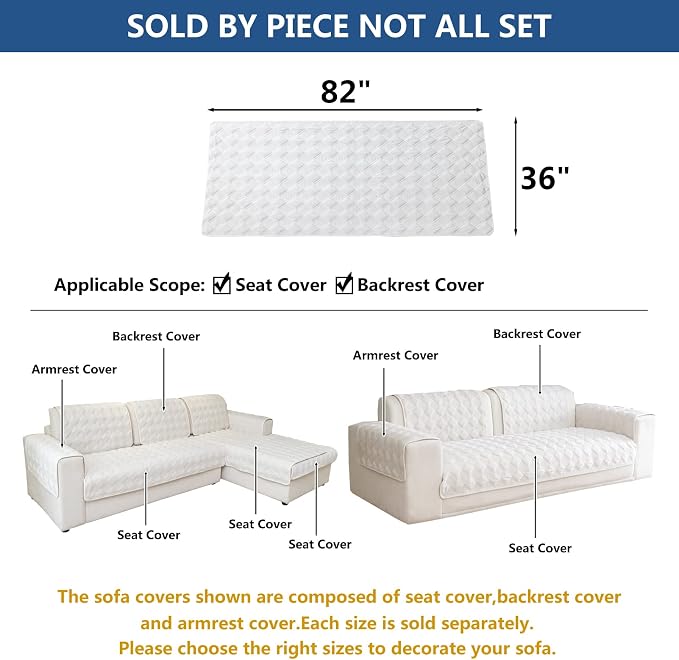 Eismodra Sectional Couch Covers,L Shape Sofa Slipcover Furniture Protector for Dogs Cats Pet Chaise Lounge 3 Cushion Couch Loveseat,White 36 x 82 inches (Only 1 Piece) - Image 5