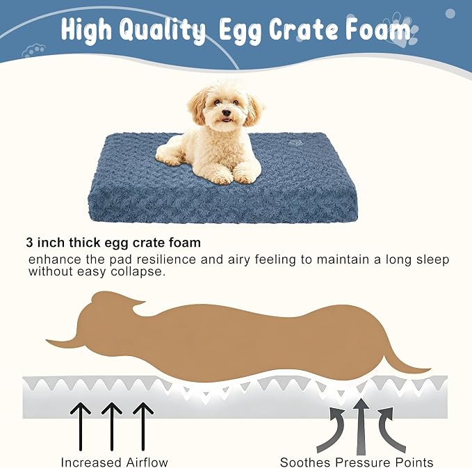 EMPSIGN Dog Bed Mat Crate Pad Mattress, Ultra Soft Pet Kennel, Navy, Small | Reversible(Cool & Warm), Waterproof Linings, Removable Machine Washable Cover, for 24" Dog Crate, Soft Rose Plush/Canvas - Image 2