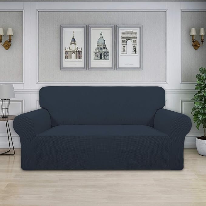 Easy-Going Stretch Oversized Loveseat Couch Covers Washable Dark Blue | 1-Piece Large Loveseat Cover for 2 Cushion Couch Furniture Protector RV Sofa Slipcover Soft with Bottom for Kids Pets - Image 2