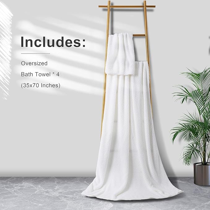 Smuge Bath Towel Set, 4-Piece 35x70 Inches, Extra Large Microfiber Bath Towels, Quick Dry, Lightweight, Soft, Highly Absorbent, White - Image 5