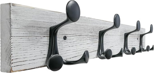 SKOLOO 24-Inch Wood Coat Rack Wall Mount with 4 Triple Hooks - Ideal for Family Entrances, Classrooms, and Pet Supplies Storage - Perfect Coat Hooks for Wall,Distressed White Wash by SKOLOO