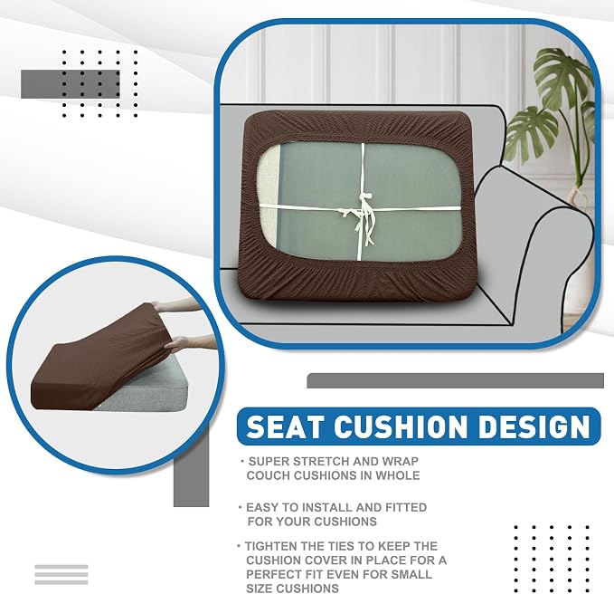XINEAGE Large Couch Cushion Covers Seat Cushion Cover Thick Stretch Sofa Slipcovers 1 Piece Individual Couch Covers with Elastic Bottom(Single XL Seat Cushion/Backrest,Coffee) - Image 6