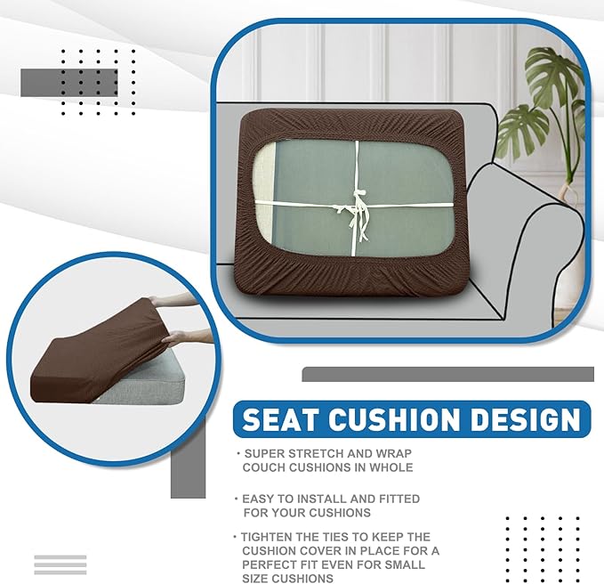 XINEAGE Couch Cushion Covers Seat Cushion Cover Thick Stretch Sofa Slipcovers 1 Piece Individual Couch Covers with Elastic Bottom(Single Seat Cushion/Backrest,Coffee) - Image 6