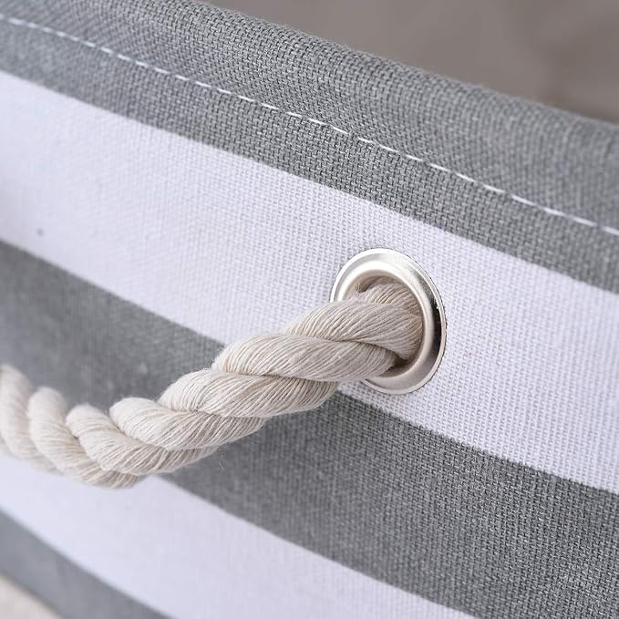 TheWarmHome Storage Basket Fabric Basket with Handles Dog Toy Basket Cloth Storage Bin Shelf Basket Decorative Storage Basket Shoe Basket Gift Basket(Grey&White Stripes-1 Pack,15.7L×11.8W×8.3H) - Image 7