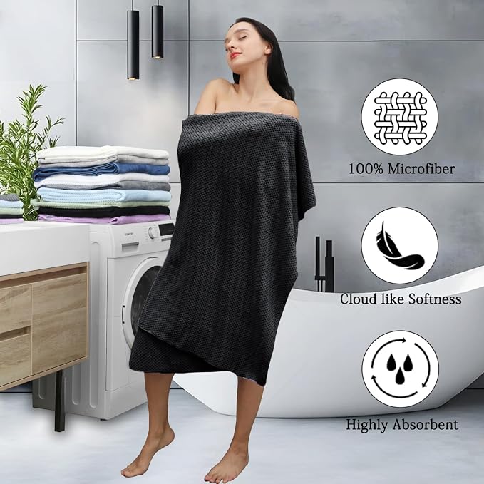8-Piece Black Bath Towels Set,2 Oversized Large Bath Towels Sheet,2 Hand Towels and 4 Washcloths - 600 GSM Soft Luxury Towel Set,Highly Absorbent Quick Dry Towel Collection for Bathroom,Hotel and Spa - Image 3