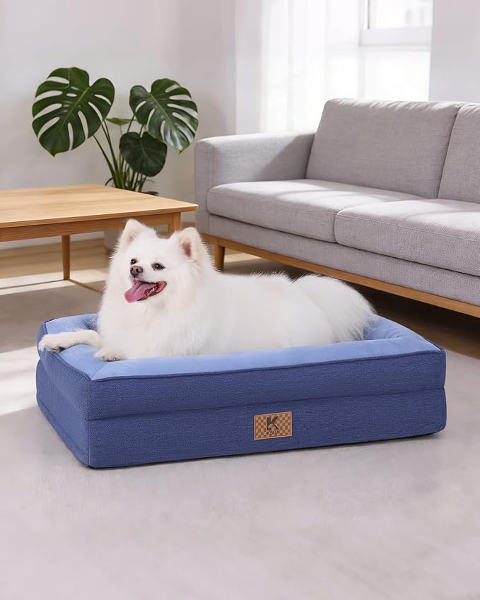 KSIIA Big Dog Bed for Large Dogs, Orthopedic Egg-Crate Memory Foam Pet Bed with Sides, Waterproof Lining and Non Slip Pet Couch with Removable Washable Cover, 36 x 27 Inch, Blue - Image 8