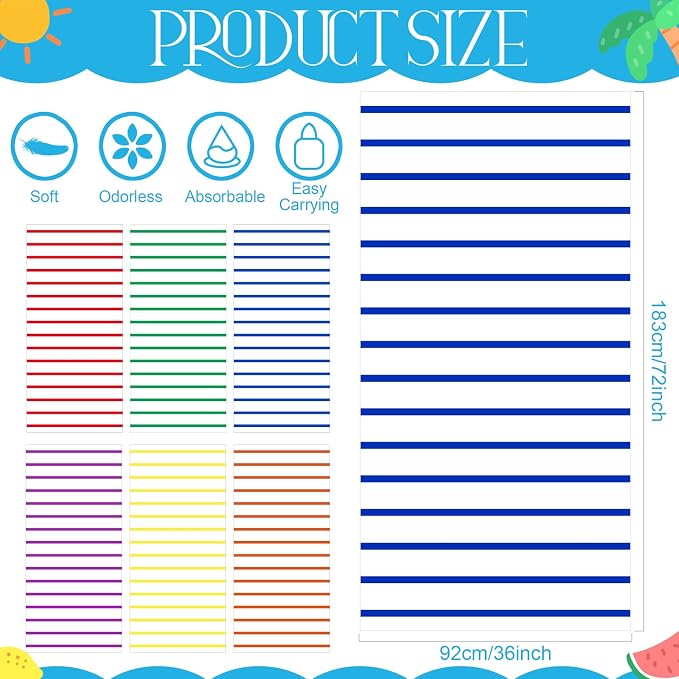Peryiter 6 Pcs Oversized Microfiber Beach Towels Large Quick Dry Pool Towels Absorbent Camping Travel Blanket Set for Women Men Bath Beach(Classic Stripe,36 x 72 Inch,Mixed Color) - Image 2