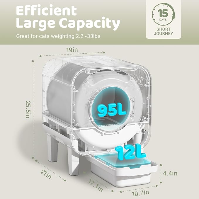 Self Cleaning Litter Box, 4 in 1 Security-System Automatic Robot | 75L+12L Extra Large Space, Multiple Cats, APP Control, 1 Cat Litter-Mat, 3 Rolls Cats Waste Bag Liners - Image 2