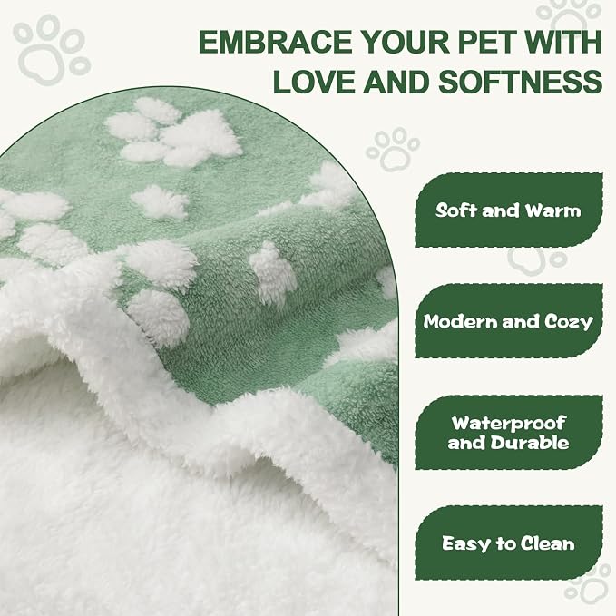 Waterproof Blanket for Dog Cat or Adult, Cute 3D Textured Paw Dog Blanket for Bed Couch Sofa, Soft Liquid Pee Proof Pet Furniture Protector, 60"x80", Green - Image 3