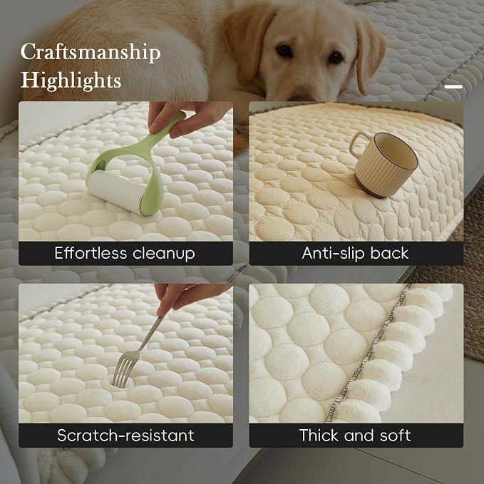 Circular Grid Couch Cover for Dogs Washable - Non Slip Thick Soft Pet Sofa Protector for 3 Cushion Couch Large Silicone Particles Furniture Mat for Cats Sectional Slipcovers - Image 4
