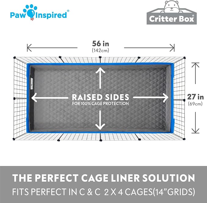 Paw Inspired Critter Box Cage Liner, Raised Sides, C&C 2x4 Size | Washable Fleece Bedding for Guinea Pigs Rabbits, Hamsters, Small Animals, Edge Protected Pee Pads - Image 5