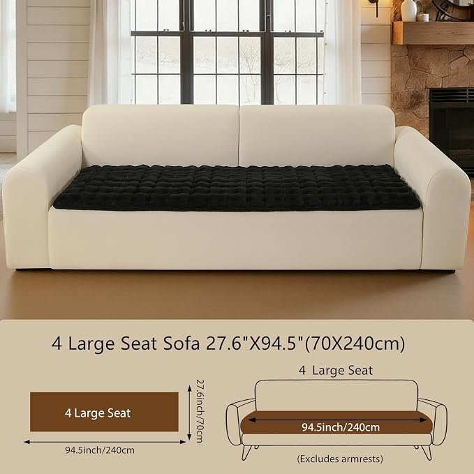 OHSIO Couch Cover for Pets Plush, Non Slip Cozy Sofa Cover Pet Friendly, Soft Thick Fuzzy Sofa Slipcovers for 3 Cushions Washable Couch Sofa Funiture Protector(Black,27.6'' x 94.5'') - Image 2