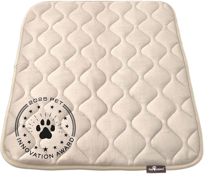 Paw Inspired Washable Padded Crate Mats for Dogs, Beige, 35x22 Inch | Fits 36-inch Kennels, Leakproof, Waterproof Bottom, Plush Dog Pad, Pet Bed by HOME