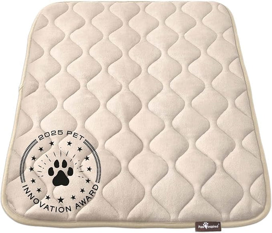 Paw Inspired Washable Padded Crate Mats for Dogs, Beige, 35x22 Inch | Fits 36-inch Kennels, Leakproof, Waterproof Bottom, Plush Dog Pad, Pet Bed by HOME