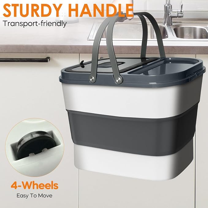 HOYTAMDAR 35lbs Dog Food Storage Container, Collapsible Dog Food Container, Wheels, Handle, Airtight Pet Food Storage Container, Scoop, 2L Small Dry Food Pail For Dog Cat Bird Food - Image 2