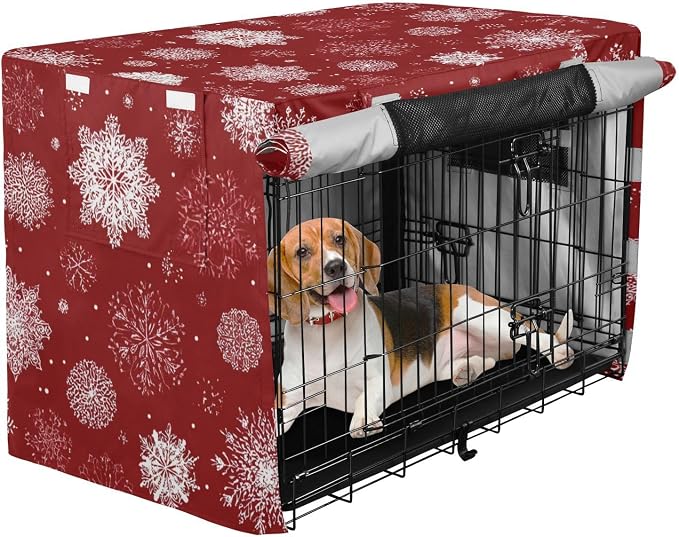 Dog Crate Cover Kennel Cover for Dog Cages Breathable for Wire Cage Indoor Outdoor Red Christmas Snowflakes - Image 2