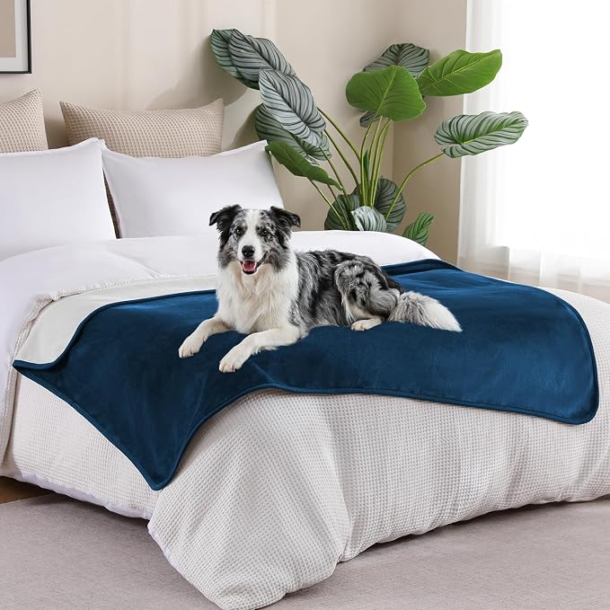Waterproof Blanket 40"x60" for Adults, Reversible Waterproof Bed Cover for Dogs Cats Pets, Soft Leakproof Blanket for Bed Couch Sofa Furniture Protector, Navy Blue/Light Grey - Image 3