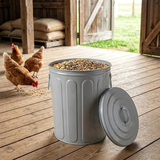 Plexon 5 Gallon Small Metal Trash Can with Lid Outdoor Galvanized Steel Bucket with Lid 5 Gal Storage Can for Dog Food Bird Seed Storage Container, Gray 2 Pack - Image 5