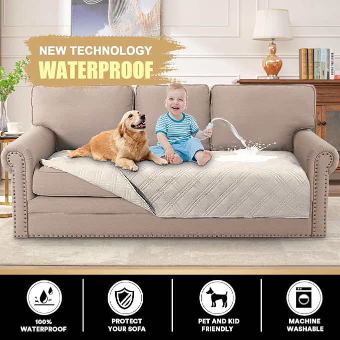PrinceDeco Waterproof Couch Covers for Pets Thick Dog Blanket 47x78 Inch Non-Slip Pet Bed Cover Protect Furniture Couch Sofa Car Outdoor for Puppy Cat Kids, French Oak - Image 2