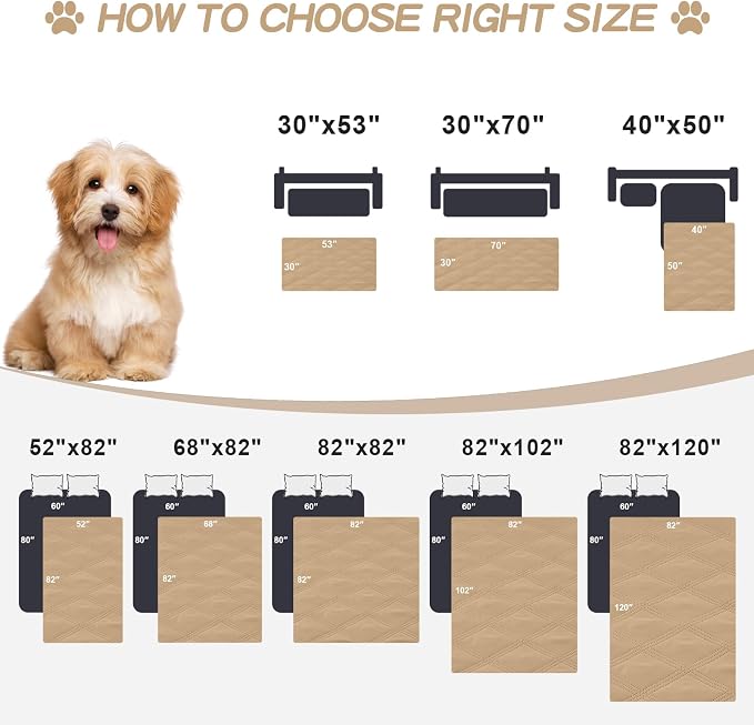 Smiry Waterproof Dog Bed Cover, Reversible Pet Blanket for Sofa Couch | Soft Washable Dog Blanket, Leakproof Couch Cover for Dogs Cats & Furniture Protection, 30x53, Camel/Beige - Image 6