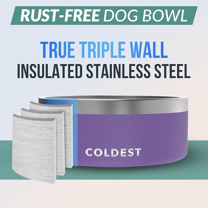 Coldest Dog Bowl - Anti Rust Metal, Non Slip, 3 Layers Insulated Stainless Steel Dog Bowls - Spill Proof & Heavy Duty - Water Bowl for Dogs, Cats & Pets, Dish Washer Safe (100 oz, Galaxy Purple) - Image 3