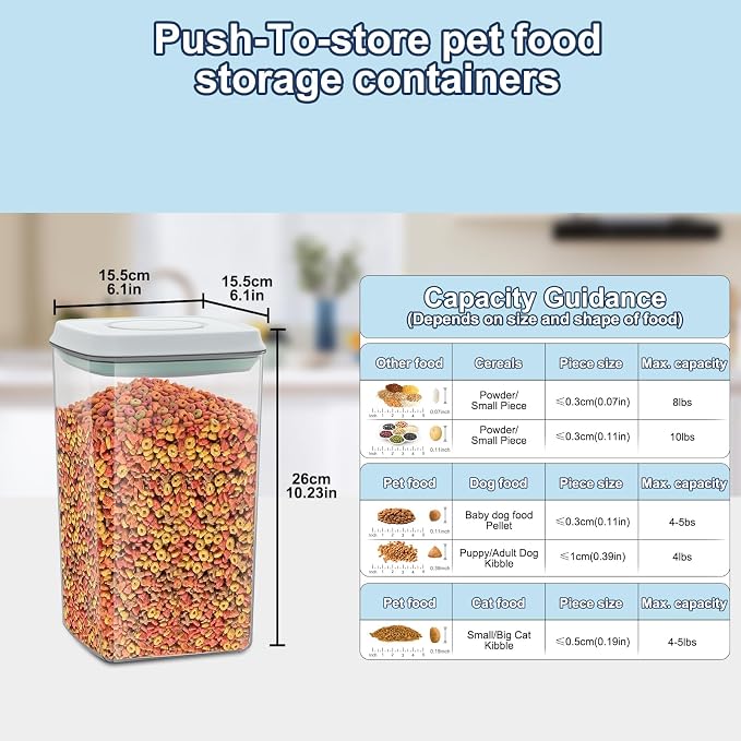 LEAWALK 4.2Qt 2Pack Airtight Dog Cat Food Storage Container and Dog Treat Containers BPA-Free, PET Clear Stackable Pet Storage Bin, 1 Cup Scoop, 1 Sponge cleaning brush, Pop Top, With handle (Grey) - Image 5