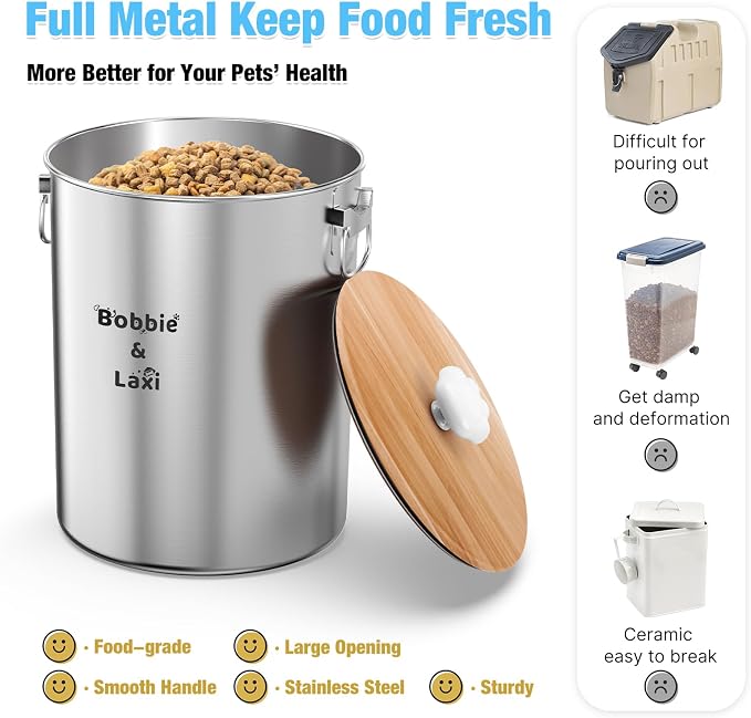 25 Lbs Large Stainless Steel Dog Food Storage Container with Lids Airtight to Keep Food Fresh, Metal Pet Food Bin Claw Handle Easy Clean & Use for Big Dog Multiple Pet, Long-Lasting Cat Food Storage - Image 2