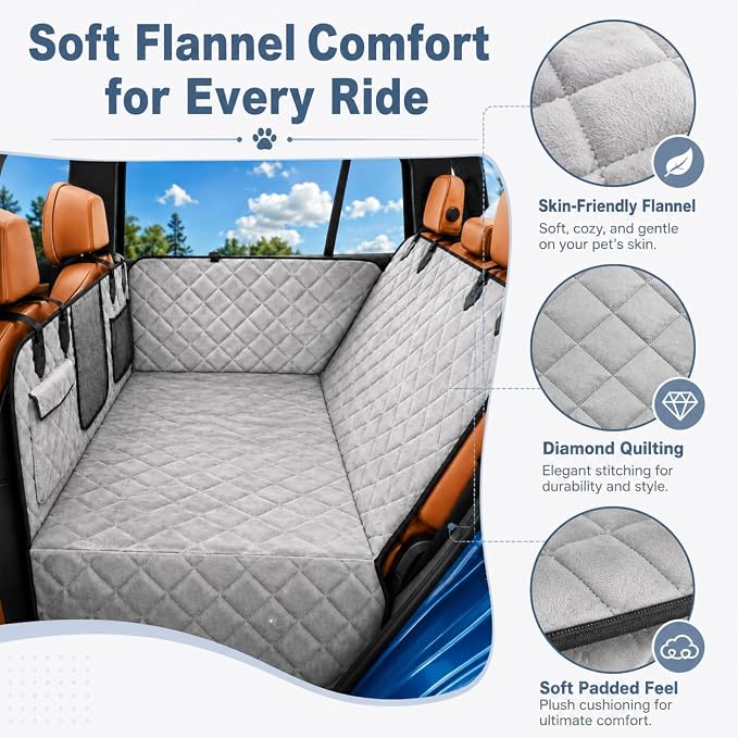 IJVAE Hard Bottom Car Seat Cover for Dog，Grey for Full Size SUV - Image 2
