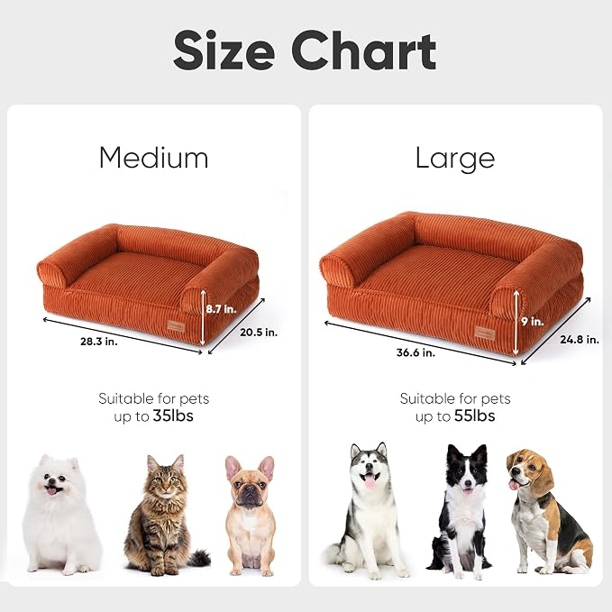 FUKUMARU Cute Dog Bed, Waterproof Corduroy Dogs Couch, 36in Orthopedic Pet Sofa for Medium to Large Dogs Dog, Warm Cotton Pet Bed with Washable Cover, Orange - Image 6