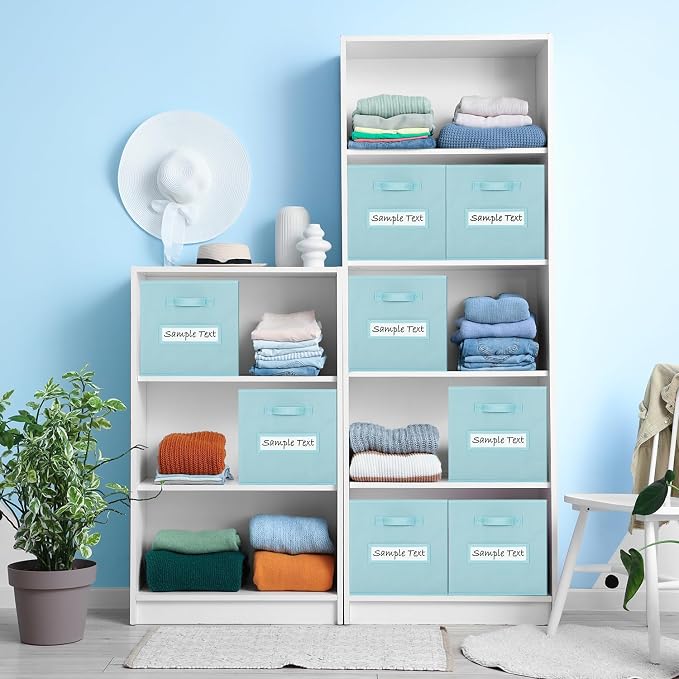 11x11 storage cube bins (Set of 10) Foldable Fabric storage cubes with 10 Labels Window Cards & a Pen,11 inch cube storage bin,Closet Organizers for Shelves,Cubby Organizer Boxes,Blue - Image 5