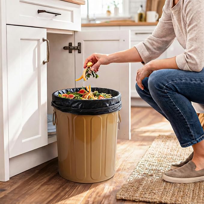 Plexon 5 Gallon Small Metal Trash Can with Lid Outdoor Galvanized Steel Bucket with Lid 5 Gal Storage Can for Dog Food Bird Seed Storage Container, Brown 6 Pack - Image 3