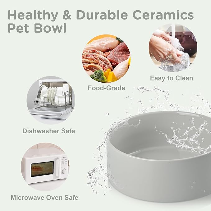 SPUNKYJUNKY Elevated Dog Bowls Ceramic, 5.1'' Dogs and Cat Food Water Bowls Raised with Non-Slip Bamboo Stand for Puppy Small Sized Breed Microwave Dishwasher Safe - 13.5 OZ,Grey - Image 5