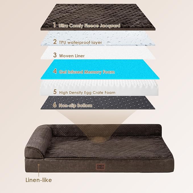 EHEYCIGA Large Dog Bed Memory Foam for Crate, Orthopedic Dog Bed Large Size Dogs with Washable Removable Cover, Waterproof Pet Sofa Couch with Nonskid Bottom, 35x22x6, Brown - Image 5