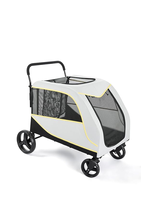 Extra Large Dog Stroller for Large Dogs, 176 Lbs Capacity Pet Stroller with All-Terrain Wheels, Foldable Design & Weather Cover, Luxury Dog Stroller with Air Mesh, Foot Brake & Storage Basket