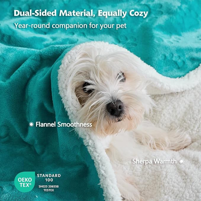 Qeils Pet Blankets for Cats - Waterproof Cat Blanket Washable - Sherpa Fleece Puppy Blanket, Soft Plush Reversible Throw Protector for Bed Couch Car Sofa, 25"X30", Teal - Image 5
