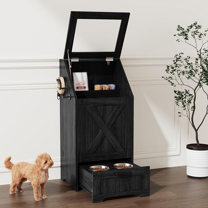 Dog Feeding Station with Storage Cabinet and 2 Elevated Dog Bowls, Hidden Pet Food Storage Organizer for Dog &Cat,Modern Dogs Furniture (Black) - Image 2
